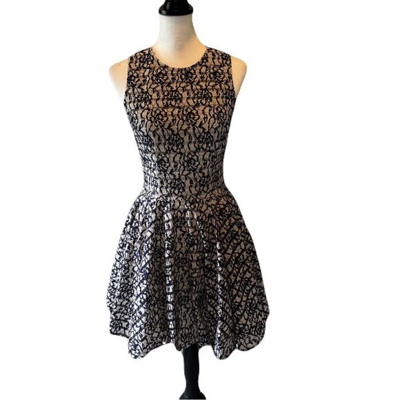 Madison Jules Fit and Flare Lace Dress Navy Blue and Beige | EUC | S - Picture 1 of 8